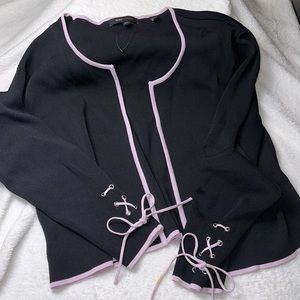 BCBG MaxAzria Black and Pink Trim Long Sleeve Sweater